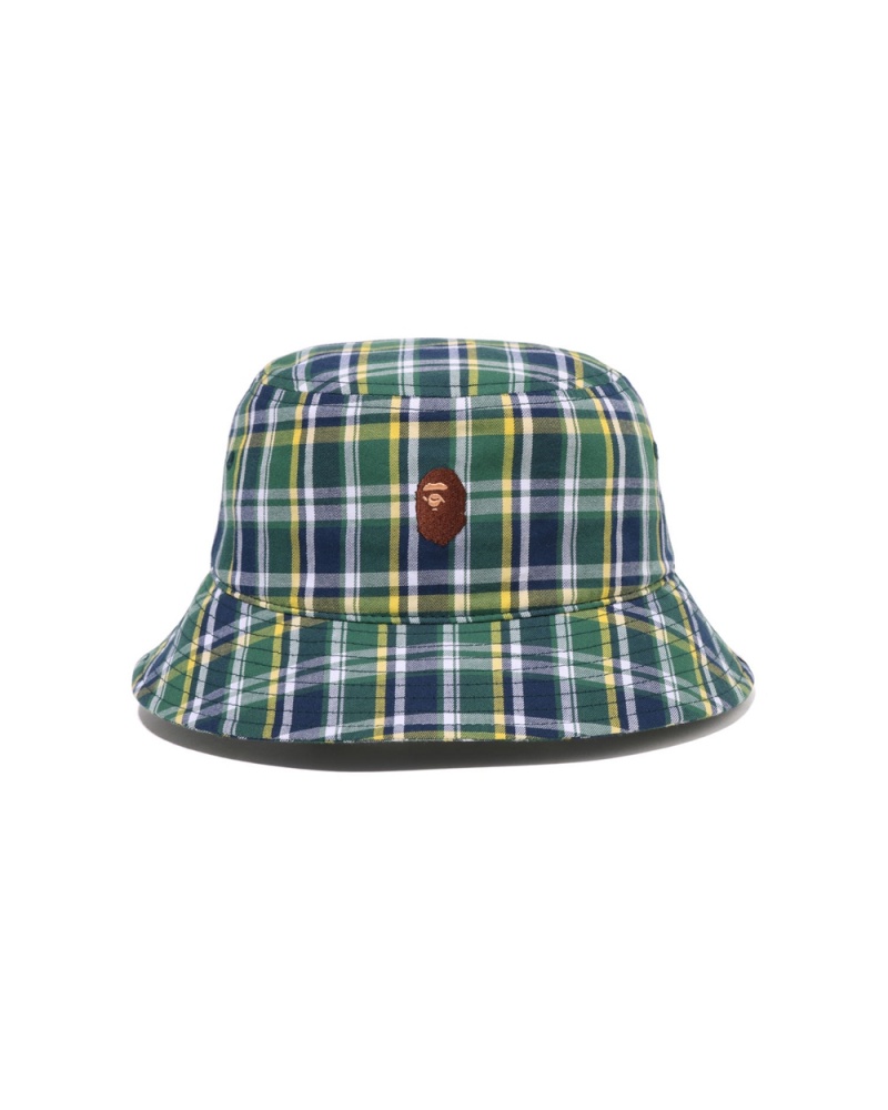 Chapeaux Bape Mini Check Bucket Vert Clair Homme | WLM-95637951